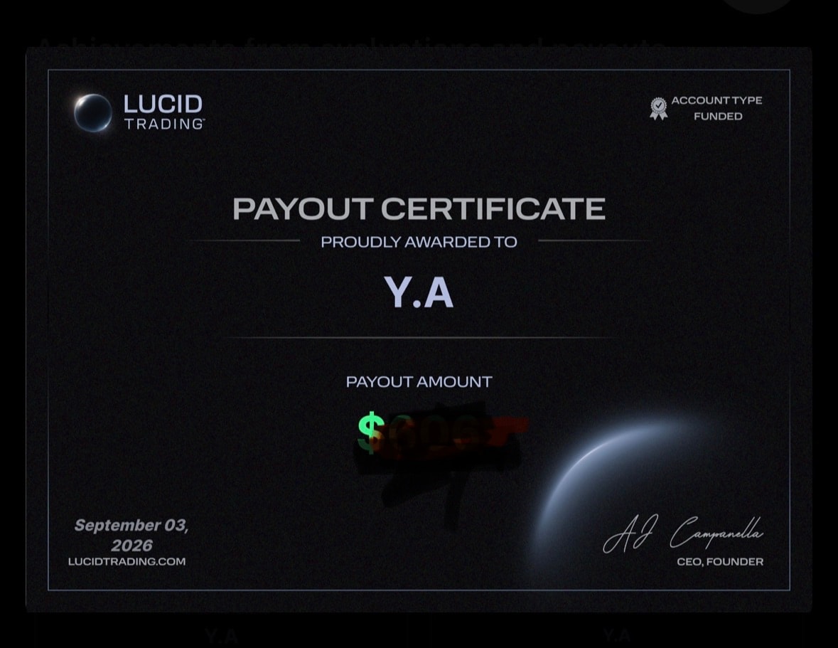 Lucid Trading payout certificate dated September 3, 2026